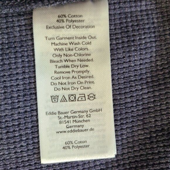 NWT Eddie Bauer Thermal Henley M Heather Navy Long Sleeve Outdoor Shirt - Picture 5 of 9